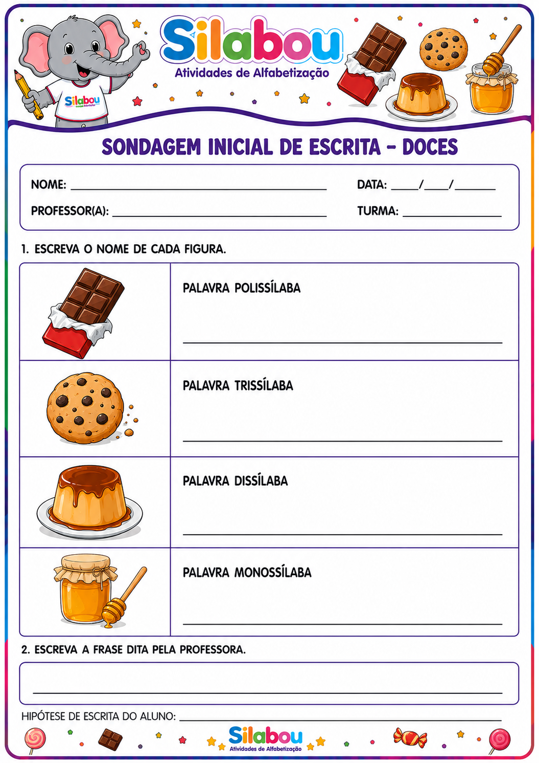 Sondagem de escrita, tema doces.
