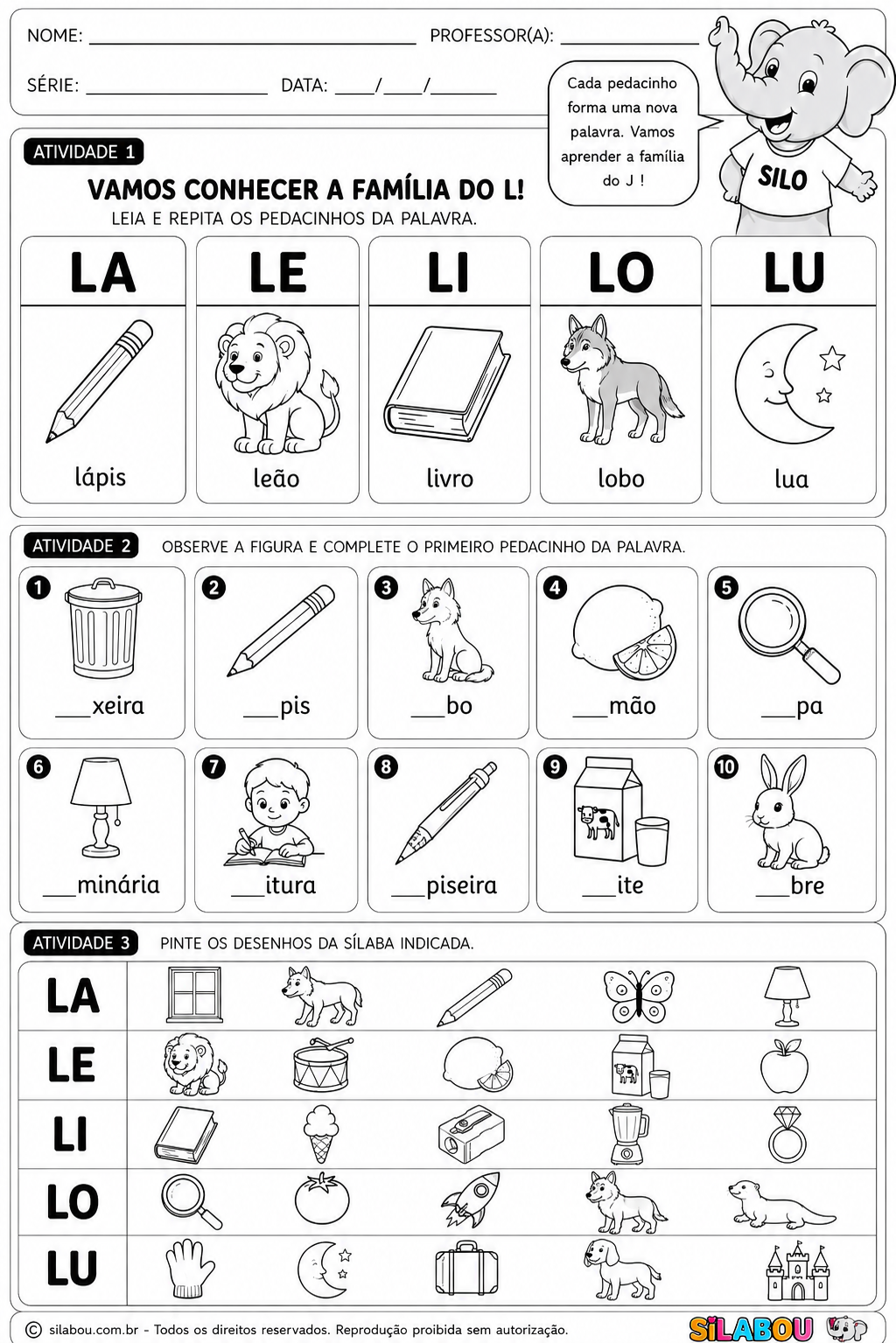 Atividades da Família do L para imprimir