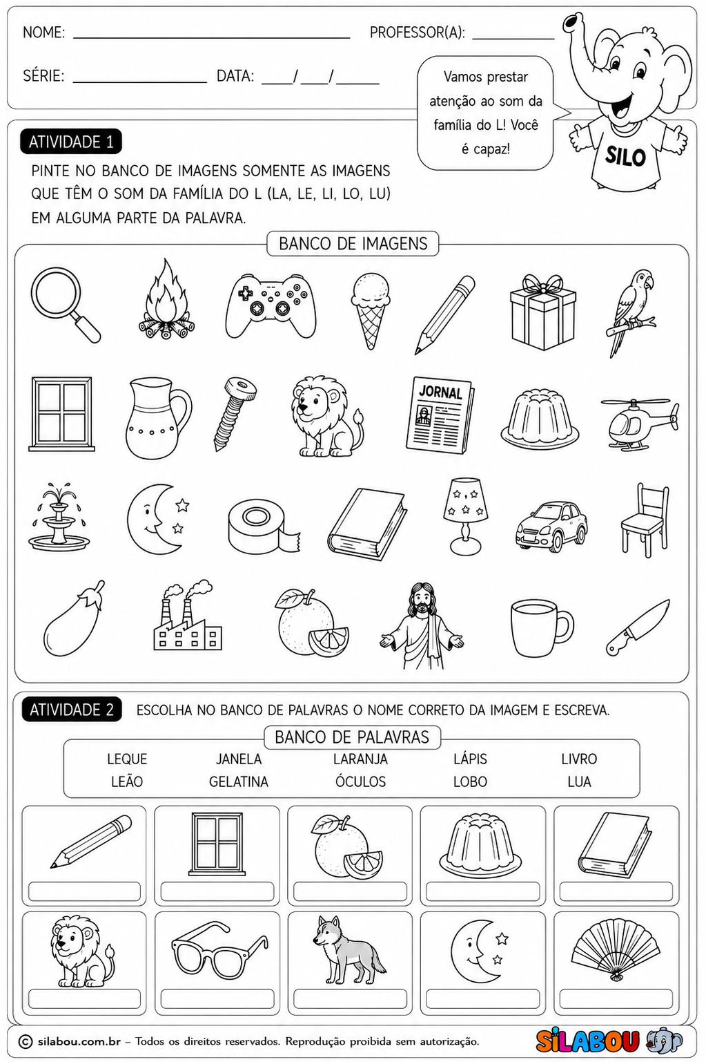 Atividades da Família do L para imprimir