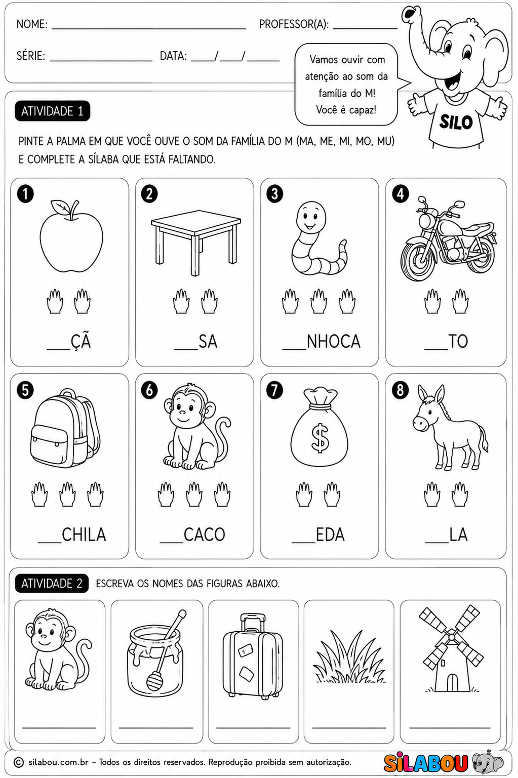 Atividade de alfabetização da letra M