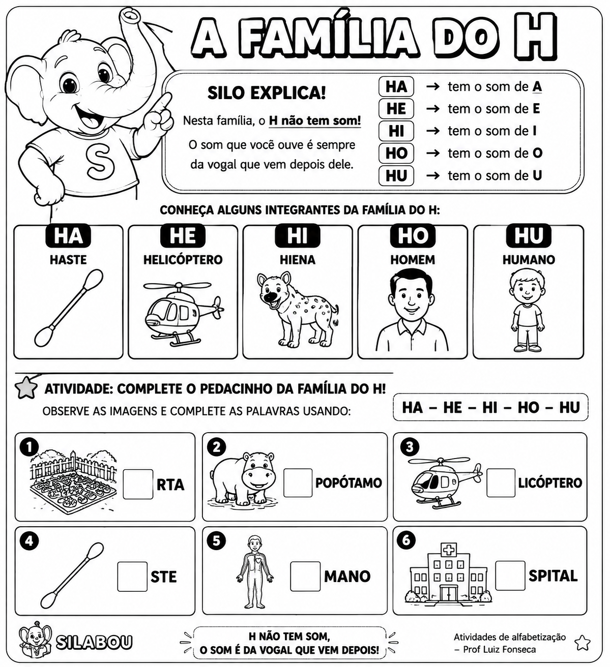 Atividade de alfabetização da letra H