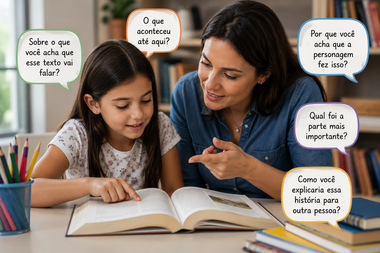 Criança antecipando o que vai acontecer na história