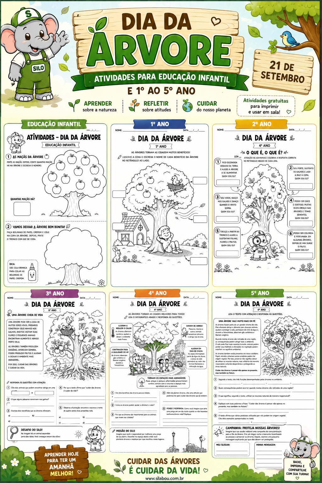 Painel com as atividades do Dia da Árvore, do Infantil ao 5° ano