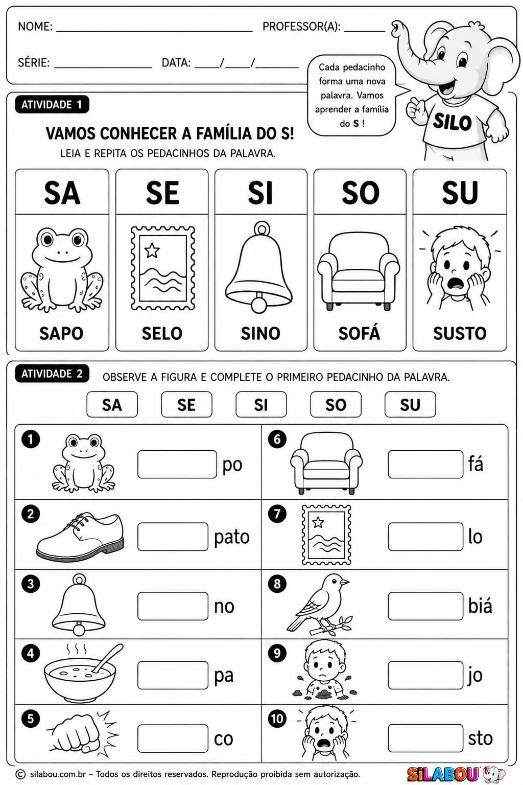 atividade de alfabetização da letra S