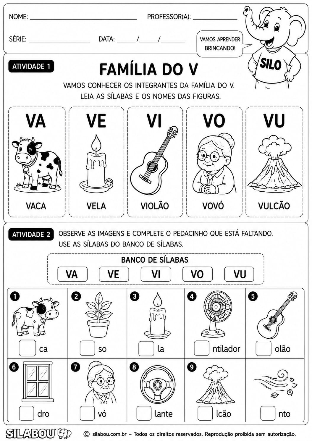 atividade de alfabetização da letra V