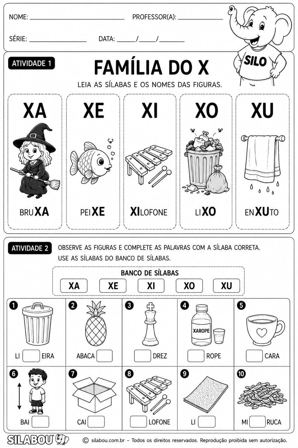 atividade de alfabetização letra X