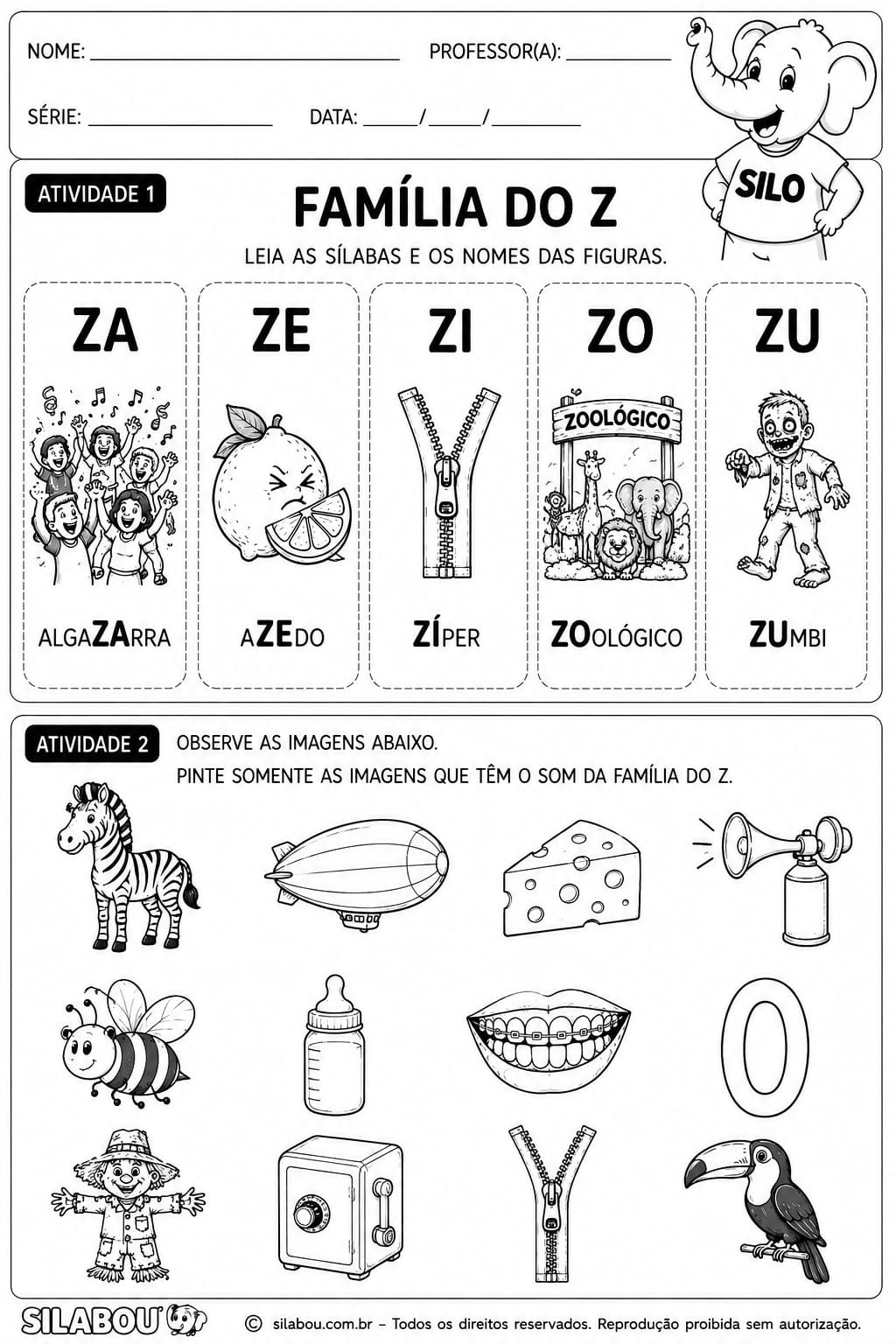 atividade de alfabetização da letra Z