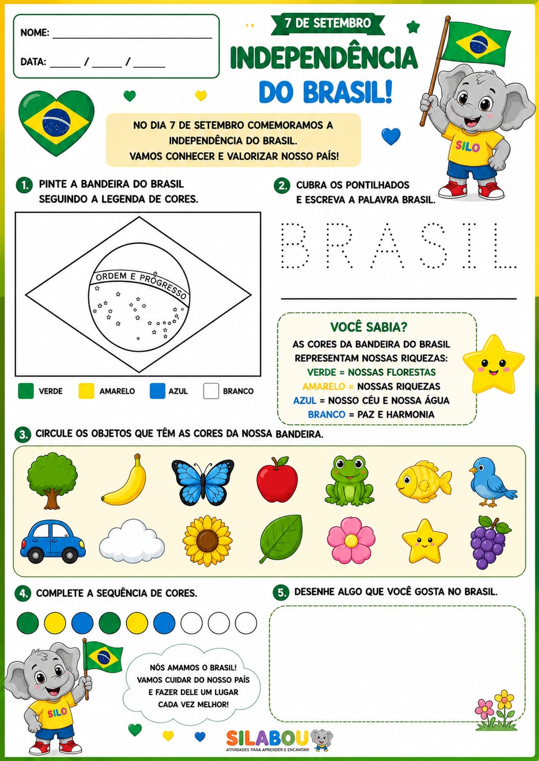Atividade de 7 de Setembro para o Ensino Infantil